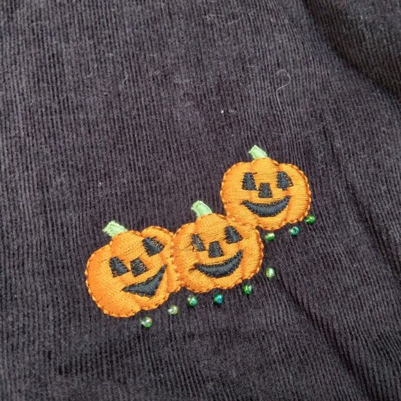 Vintage Quacker Factory Black Corduroy Shirt Jack O Lanterns Embroidered 1X - Picture 6 of 9